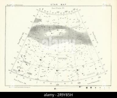 Carte des étoiles ciel nocturne Andromeda Aries Cassiopeia Pegasus Perseus poissons 1892 Banque D'Images