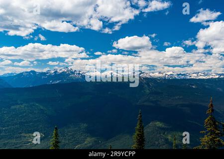 Belle vue d'été sur les montagnes depuis le parc national du Mont-Revelstoke, Colombie-Britannique, Canada Banque D'Images