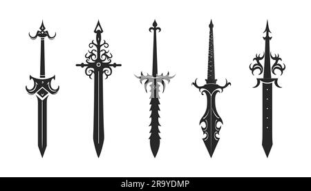 Ensemble de mots isolés sur fond blanc. Silhouettes d'épée. Illustration vectorielle Illustration de Vecteur