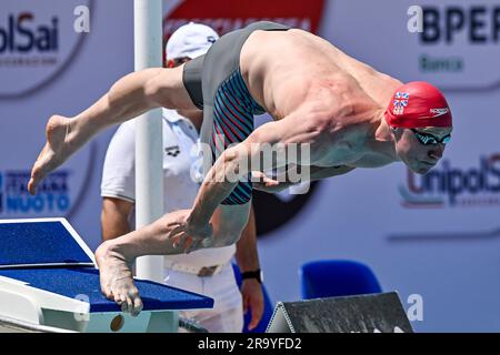 Thomas Dean de Grande-Bretagne participe aux compétitions de Freestyle Men Heats 100m lors de la rencontre de natation Settecolli 59th au stadio del Nuoto à Rome (Italie), Banque D'Images