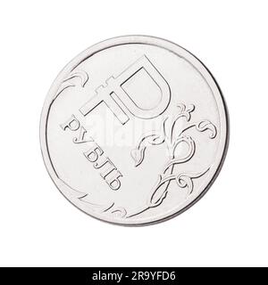 Un nouvel échantillon de rouble russe isolé sur fond blanc Banque D'Images