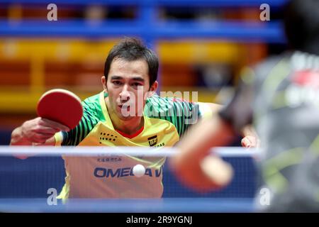 Zagreb, Croatie. 29th juin 2023. Hugo Calderano du Brésil concourt contre Shunsuke Togami du Japon pendant le concours WTT Zagreb 2023 hommes célibataires Round of 32 match à Dom Sportova à Zagreb, Croatie sur 29 juin 2023. Photo: Igor Kralj/PIXSELL crédit: Pixsell/Alay Live News Banque D'Images