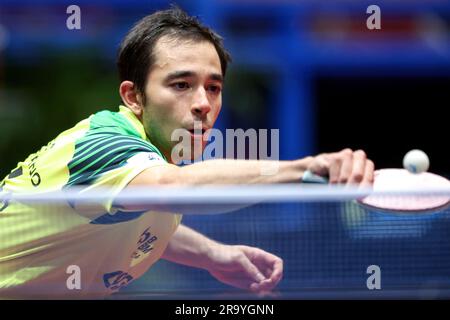 Zagreb, Croatie. 29th juin 2023. Hugo Calderano du Brésil concourt contre Shunsuke Togami du Japon pendant le concours WTT Zagreb 2023 hommes célibataires Round of 32 match à Dom Sportova à Zagreb, Croatie sur 29 juin 2023. Photo: Igor Kralj/PIXSELL crédit: Pixsell/Alay Live News Banque D'Images