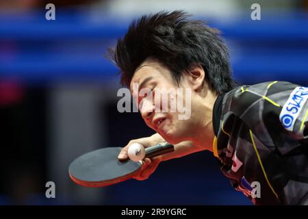 Zagreb, Croatie. 29th juin 2023. Shunsuke Togami du Japon concourt contre Hugo Calderano du Brésil pendant le concours WTT Zagreb 2023 hommes célibataires Round of 32 match à Dom Sportova à Zagreb, Croatie sur 29 juin 2023. Photo: Igor Kralj/PIXSELL crédit: Pixsell/Alay Live News Banque D'Images