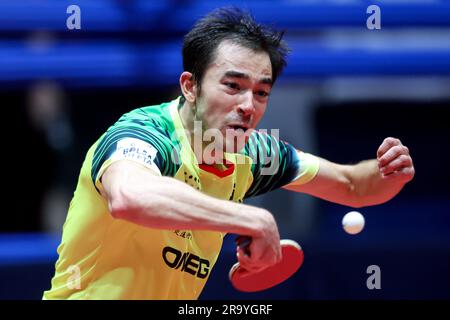 Zagreb, Croatie. 29th juin 2023. Hugo Calderano du Brésil concourt contre Shunsuke Togami du Japon pendant le concours WTT Zagreb 2023 hommes célibataires Round of 32 match à Dom Sportova à Zagreb, Croatie sur 29 juin 2023. Photo: Igor Kralj/PIXSELL crédit: Pixsell/Alay Live News Banque D'Images