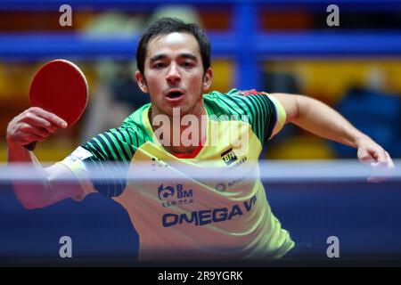 Zagreb, Croatie. 29th juin 2023. Hugo Calderano du Brésil concourt contre Shunsuke Togami du Japon pendant le concours WTT Zagreb 2023 hommes célibataires Round of 32 match à Dom Sportova à Zagreb, Croatie sur 29 juin 2023. Photo: Igor Kralj/PIXSELL crédit: Pixsell/Alay Live News Banque D'Images