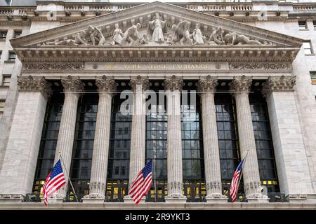 La Bourse de New York sur Wall Street, Manhattan, NY Banque D'Images