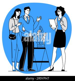 Agent immobilier montrant la propriété des jeunes couples Illustration de Vecteur