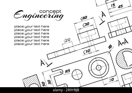 Concept d'ingénierie. Conception technique abstraite. Impression vectorielle architecturale. Plans de mécanique. Plan détaillé. Arrière-plan du dessin technique. Graphique Illustration de Vecteur