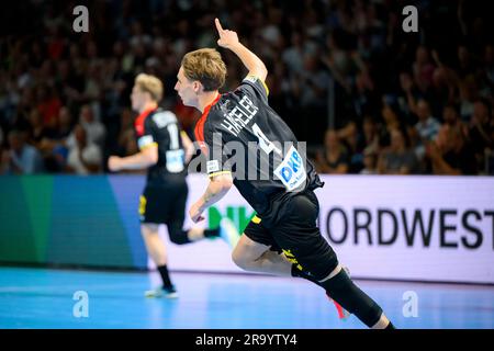 Berlin, Allemagne. 29th juin 2023. Handball: Coupe du monde, U-21, finale, quart de finale, Allemagne - Danemark dans le Max-Schmeling-Halle. Mathis Häseler (Allemagne). Credit: Marco Wolf/dpa/Alay Live News Banque D'Images