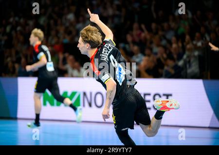 Berlin, Allemagne. 29th juin 2023. Handball: Coupe du monde, U-21, finale, quart de finale, Allemagne - Danemark dans le Max-Schmeling-Halle. Mathis Häseler (Allemagne). Credit: Marco Wolf/dpa/Alay Live News Banque D'Images