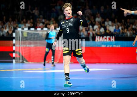 Berlin, Allemagne. 29th juin 2023. Handball: Coupe du monde, U-21, finale, quarts de finale, Allemagne - Danemark dans le Max-Schmeling-Halle. Nils Lichtlein (VfL Potsdam). Credit: Marco Wolf/dpa/Alay Live News Banque D'Images