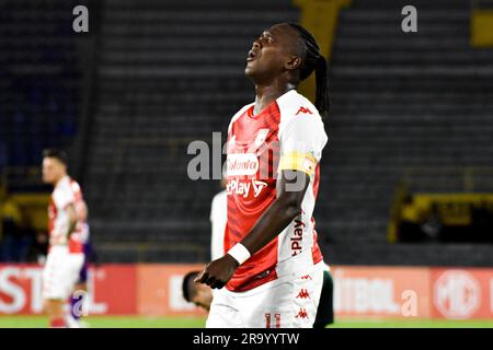 Bogota, Colombie. 28th juin 2023. Hugo Rodallega de l'Independiente Santa Fe réagit pendant l'équipe colombienne Independiente Santa Fe (1) V. Goias du Brésil (2) correspondent pour la classification à la ronde de 16 de la CONMEBOL Sudamericana 2023, à la Nemesio Camacho el Campin à Bogota, Colombie, 28 juin 2023. Photo par: Cristian Bayona/long Visual Press Credit: Long Visual Press/Alay Live News Banque D'Images