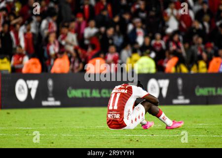 Bogota, Colombie. 28th juin 2023. Hugo Rodallega de l'Independiente Santa Fe réagit après l'équipe colombienne Independiente Santa Fe (1) V. Brasil's Goias (2) correspondent pour la classification à la ronde de 16 de la CONMEBOL Sudamericana 2023, à la Nemesio Camacho el Campin à Bogota, Colombie, 28 juin 2023. Photo par: Cristian Bayona/long Visual Press Credit: Long Visual Press/Alay Live News Banque D'Images