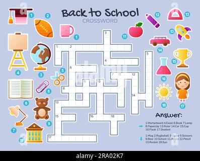 Casse-tête de mot croisé pour les enfants de retour à l'école. Vecteur Illustration de Vecteur