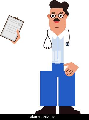 Un dessin animé de médecin masculin tenant un presse-papiers. Illustration de personnage professionnel adulte.vecteur personnel médical Illustration de Vecteur