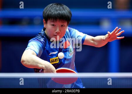 Zagreb. 29th juin 2023. Sun Yingsha, de Chine, est en compétition lors du match féminin de 32 contre son compatriote He Zhuojia au concours mondial de tennis de table (WTT) 2023 à Zagreb, en Croatie, sur 29 juin 2023. Credit: Igor Kralj/PIXSELL via Xinhua/Alay Live News Banque D'Images