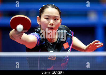 Zagreb. 29th juin 2023. Il Zhuojia de Chine concurrence pendant le match féminin de 32 contre son compatriote Sun Yingsha au concours mondial de tennis de table (WTT) 2023 Zagreb à Zagreb, en Croatie, sur 29 juin 2023. Credit: Igor Kralj/PIXSELL via Xinhua/Alay Live News Banque D'Images