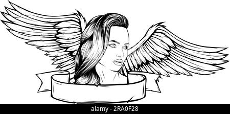 Angel femme. Illustration vectorielle de l'ange de beauté féminin. Illustration de Vecteur