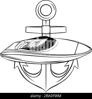 Contour d'un bateau d'eau à partir de lignes noires Illustration de Vecteur