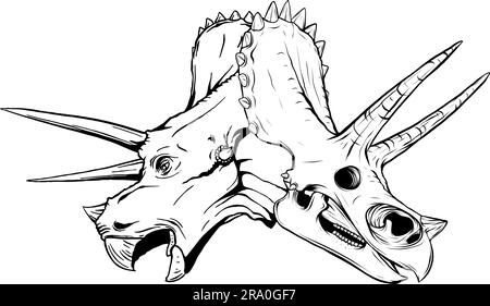 Résumé Black Line Dinosaur Tricératops Skull Outline Illustration de Vecteur