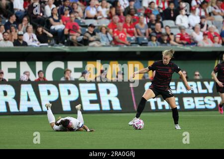 1 juillet 2023 ; Portland, Oregon, États-Unis ; Match NWSL entre le Portland Thorns FC et le OL Reign à Providence Park. (Photo : Al Sermeno) Banque D'Images