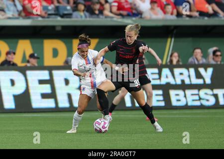 1 juillet 2023 ; Portland, Oregon, États-Unis ; Match NWSL entre le Portland Thorns FC et le OL Reign à Providence Park. (Photo : Al Sermeno) Banque D'Images