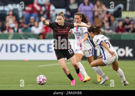 1 juillet 2023 ; Portland, Oregon, États-Unis ; Match NWSL entre le Portland Thorns FC et le OL Reign à Providence Park. (Photo : Al Sermeno) Banque D'Images