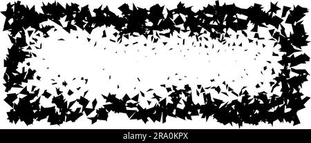 Débris et débris en forme de rectangle. Morceaux noirs cassés, taches, taches, particules, frissons. Elément rectangulaire abstrait à explosion et à éclatement texturé. Illustration du cadre vectoriel Illustration de Vecteur