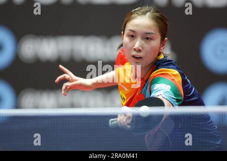 Zagreb. 29th juin 2023. Qian Tianyi, de Chine, est en compétition lors de la manche féminin de 32 contre Ojio Haruna, du Japon, au concours mondial de tennis de table (WTT) 2023 à Zagreb, en Croatie, sur 29 juin 2023. Credit: Luka Stanzl/PIXSELL via Xinhua/Alay Live News Banque D'Images