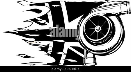 Turbine du moteur automobile. Illustration de la ligne du turbocompresseur du moteur de la voiture. Illustration de Vecteur