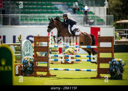 Shawn Casady, des États-Unis, participe au salon panaméricain de Spruce Meadows à Calgary, Alberta, Canada, sur 29 juin 2023. Banque D'Images