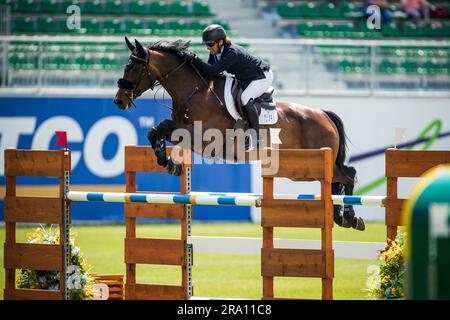 Shawn Casady, des États-Unis, participe au salon panaméricain de Spruce Meadows à Calgary, Alberta, Canada, sur 29 juin 2023. Banque D'Images