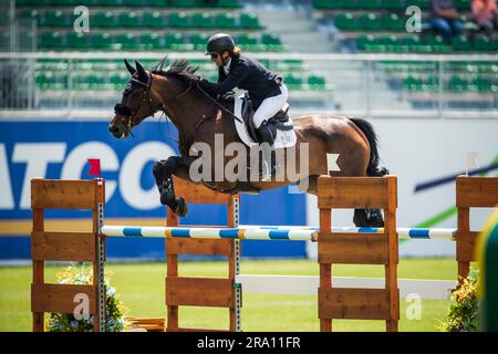 Shawn Casady, des États-Unis, participe au salon panaméricain de Spruce Meadows à Calgary, Alberta, Canada, sur 29 juin 2023. Banque D'Images