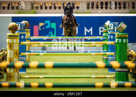 Shawn Casady, des États-Unis, participe au salon panaméricain de Spruce Meadows à Calgary, Alberta, Canada, sur 29 juin 2023. Banque D'Images