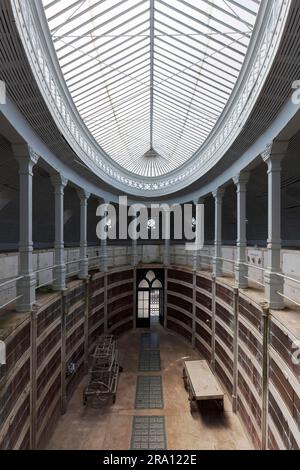 Salle funéraire ovale avec dôme en verre, construction en granit et en fer, cimetière historique Cemiterio de Agramonte, quartier de Cedofeita, Porto, Portugal Banque D'Images