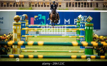 Shawn Casady, des États-Unis, participe au salon panaméricain de Spruce Meadows à Calgary, Alberta, Canada, sur 29 juin 2023. Banque D'Images