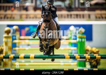 Shawn Casady, des États-Unis, participe au salon panaméricain de Spruce Meadows à Calgary, Alberta, Canada, sur 29 juin 2023. Banque D'Images