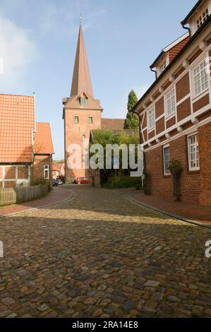 Église Saint-Severi, Otterndorf, Cuxhaven, Basse-Saxe, Allemagne, pavés Banque D'Images