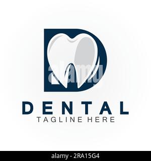 Lettre D initiale avec icône dentaire en forme de vecteur logo illustration convient à la santé dentaire, dentiste de clinique, soins dentaires. Illustration de Vecteur