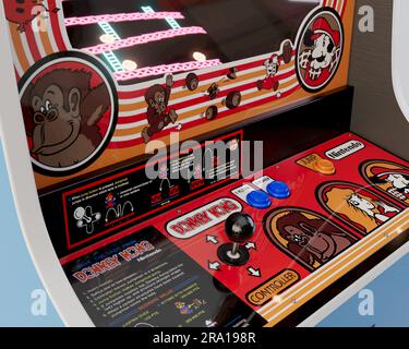 Un rendu en 3D d'une armoire de jeux vidéo Nintendo Donkey Kong - 5 août 2022 à Bristol, Royaume-Uni Banque D'Images