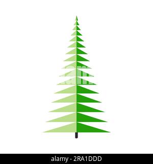 Silhouette simple graphique d'arbre vert avec branches horizontales abstraites. Imitation de conifères. Couronne de deux moitiés de couleurs différentes. Evergreen Illustration de Vecteur