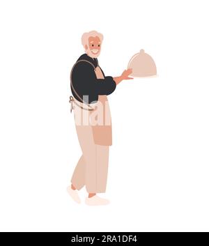 Homme cuisinez de la nourriture. Homme aîné servant le plat Illustration de Vecteur