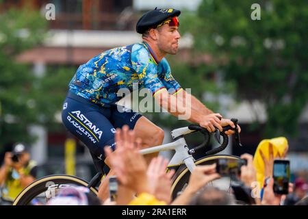 Bilbao, Espagne 20230629.Mark Cavendish de l'équipe Astana Qazaqstan lors de la présentation de l'équipe avant le Tour de France 2023. La présentation a lieu jeudi soir au Musée Guggenheim de Bilbao, en Espagne. Photo: Fredrik Varfjell / NTB Banque D'Images