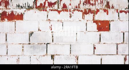 Résumé Rouge blanc Brickwall cadre urbain texture endommagé blanchi à la chaux Fence peint Brickwork grungy Wallaper Banque D'Images