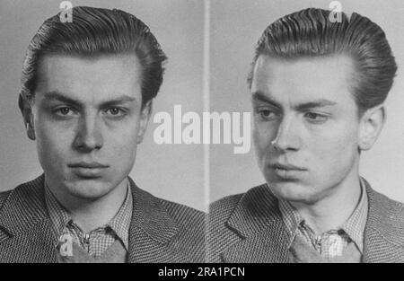 Original-Bildunterschrift: Der 23 jährige Emanuel Kubart aus Wien Ottakring Hat der Polizei gestanden, das Sprengstoffattantat auf das Alitalia Büro in Wien verübt zu haben, Österreich 1966. Banque D'Images