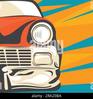 Illustration vectorielle de style rétro de l'avant d'une voiture américaine classique Illustration de Vecteur