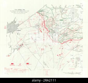 Somme. XV corps attaque 1st juillet 1916. Carte de 1932 des tranchées d'assaut de Fricat Saillant Banque D'Images