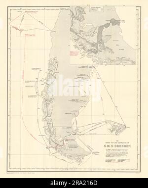 Recherchez SMS Dresden 1915. Mas a Tierra. Juan Fernandez. Chili. WW1. 1921 carte Banque D'Images