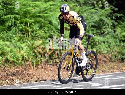 Bilbao, Danemark. 30th juin 2023. Wout van Aert de l'équipe Jumbo-Visma photographié lors d'une session de formation pour l'édition 110th de la course cycliste Tour de France, à Bilbao, Espagne, le vendredi 30 juin 2023. Le Tour de France de cette année a lieu du 01 au 23 juillet 2023 et commence par trois étapes en Espagne. BELGA PHOTO JASPER JACOBS crédit: Belga News Agency/Alay Live News Banque D'Images